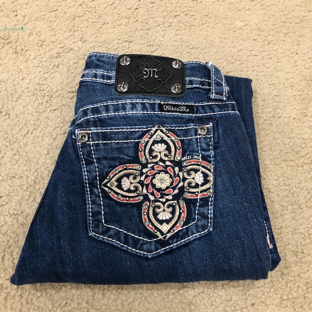 Miss Me Women's Dark Blue Embroidered Pocket Jeans